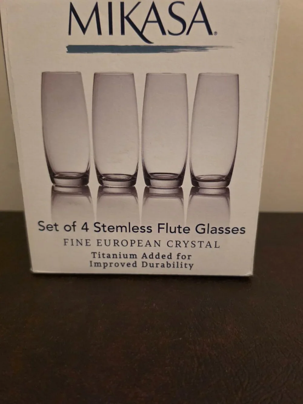 The Mikasa Julie Set of 4 Fine European Crystal Stemless Flute Glasses
